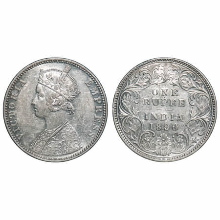 Victoria Empress, Silver, Rupee, 1890, Bombay Mint, C2/I, 'B' incused. F. Prid 178. GK 566