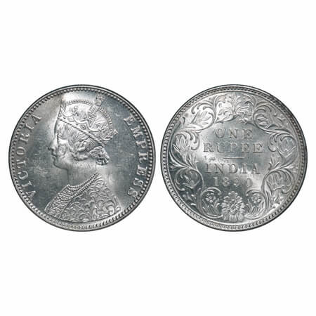 Victoria Empress, Silver, Rupee, 1890, Bombay Mint, C2/I, 'B' incused, Flat 1. F. Prid 178