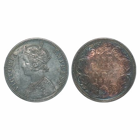 Victoria Empress, Silver, Rupee, 1890, Bombay Mint, C2/I, 'B' incused. F. Prid 178. GK 566