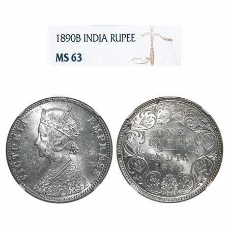 Victoria Empress, Silver, Rupee, 1890, Bombay Mint, C2/I, 'B' incused. F. Prid 178. GK 566