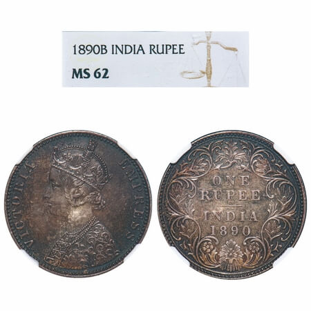 Victoria Empress, Silver, Rupee, 1890, Bombay Mint, C2/I, 'B' incused. F. Prid 178. GK 566