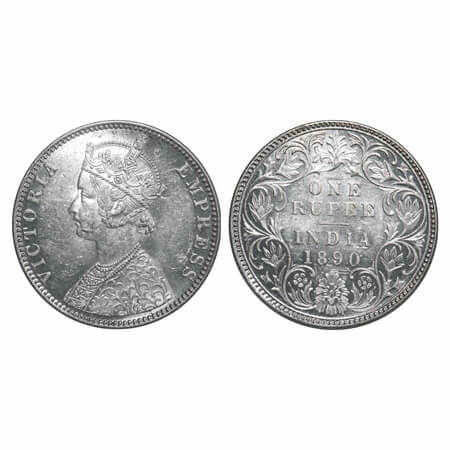 Victoria Empress, Silver, Rupee, 1890, Bombay Mint, C2/I, 'B' incused, Flat 1. F. Prid 178