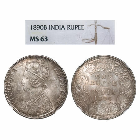 Victoria Empress, Silver, Rupee, 1890, Bombay Mint, C2/I, 'B' incused. F. Prid 178. GK 566