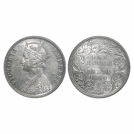 Victoria Empress, Silver, Rupee, 1890, Calcutta Mint, C3/I(i), 'C' incused. F. Prid 131. G