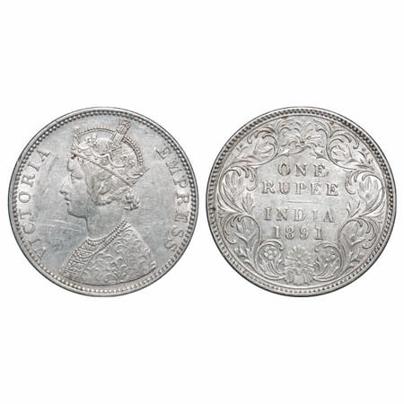 Victoria Empress, Silver, Rupee, 1891, Bombay Mint, C2/I, 'B' incused, Traces of numeral 0