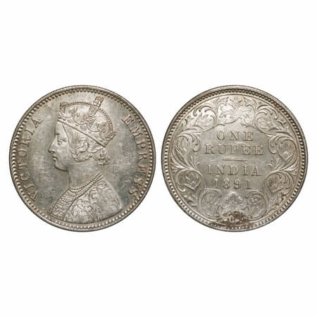 Victoria Empress, Silver, Rupee, 1891, Calcutta Mint, C3/I(i), 'C' incused. F. Prid 132. G