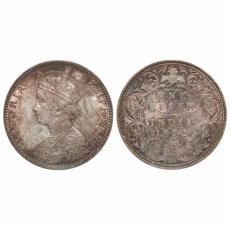 Victoria Empress, Silver, Rupee, 1892, Bombay Mint, C2/I, 'B' incused. F. Prid 181. GK 572