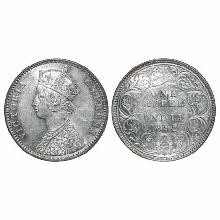 Victoria Empress, Silver, Rupee, 1892, Calcutta Mint, C3/I, 'C' incused. F. Prid 133. GK 5