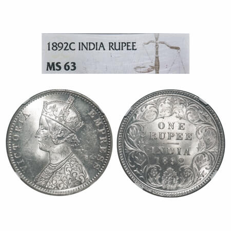 Victoria Empress, Silver, Rupee, 1892, Calcutta Mint, C3/I, 'C' incused. F. Prid 133. GK 5