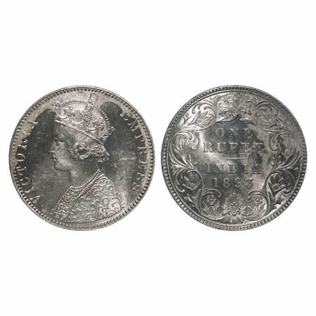 Victoria Empress, Silver, Rupee, 1893, Bombay Mint, C2/I(ii), 'B' incused. F. Prid 182. GK