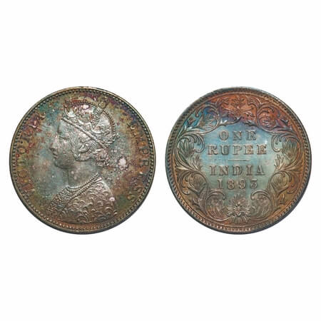Victoria Empress, Silver, Rupee, 1893, Bombay Mint, C2/I(ii), 'B' incused, Flat 1. F. Prid