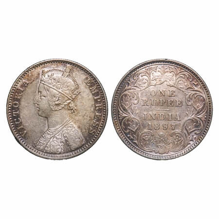 Victoria Empress, Silver, Rupee, 1897, Calcutta Mint, C3/I(i), 'C' incused. F. Prid 136. G