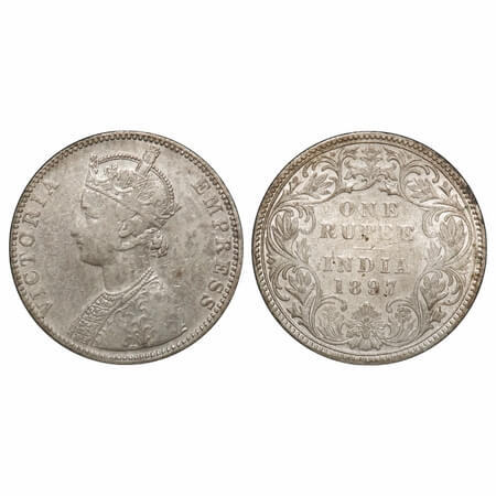 Victoria Empress, Silver, Rupee, 1897, Bombay Mint, C2/I(ii), 'B' incused. F. Prid. GK 581