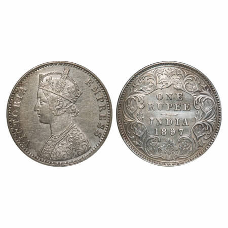 Victoria Empress, Silver, Rupee, 1897, Calcutta Mint, C3/I(i), 'C' incused. F. Prid 136. G