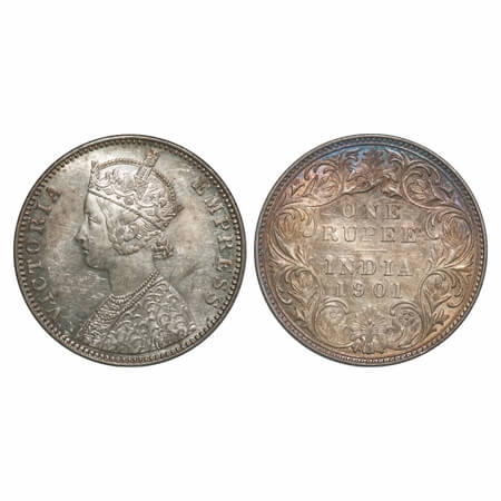 Victoria Empress, Silver, Rupee, 1901, Bombay Mint, A3(i)/I(ii), 'B' incused, Flat 1. F. P