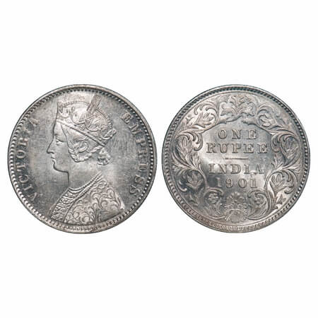 Victoria Empress, Silver, Rupee, 1901, Calcutta Mint, C3/I(i), 'C' incused, Ghost on Rev. 