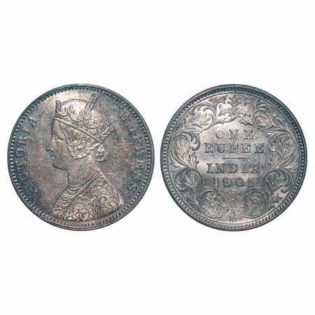Victoria Empress, Silver, Rupee, 1901, Calcutta Mint, C3/I(i), 'C' incused. F. Prid 139. G