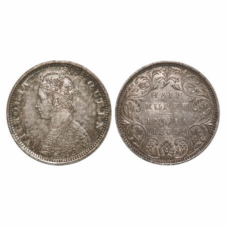 Victoria Queen, Silver, Half Rupee, 1875, Bombay Mint, B1/II, Dot. F. Prid Unlisted. GK 60