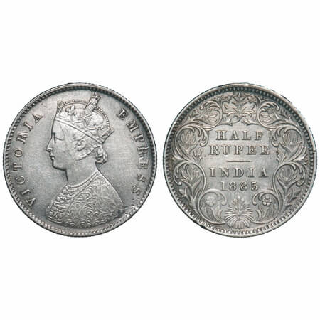 Victoria Empress, Silver, Half Rupee, 1885, Calcutta Mint, A/I, 'C' incused. F. Prid 269. 
