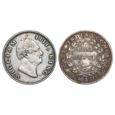 William IV, Silver, Half Rupee, 1835, Bombay Mint, A/I(ii), No initials, Two leaves above 