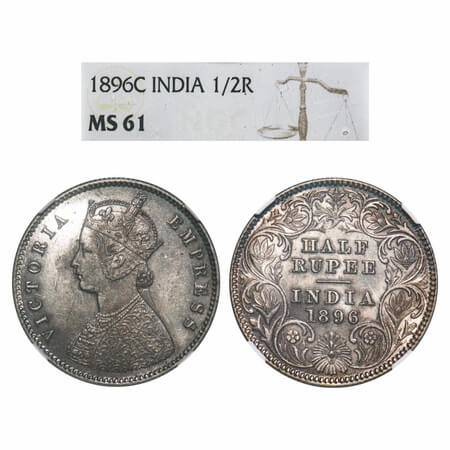 Victoria Empress, Silver, Half Rupee, 1896, Calcutta Mint, A/I, 'C' incused. F. Prid 279. 