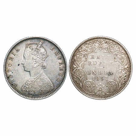 Victoria Empress, Silver, Half Rupee, 1897, Bombay Mint, A/I, 'B' incused, Slight traces o