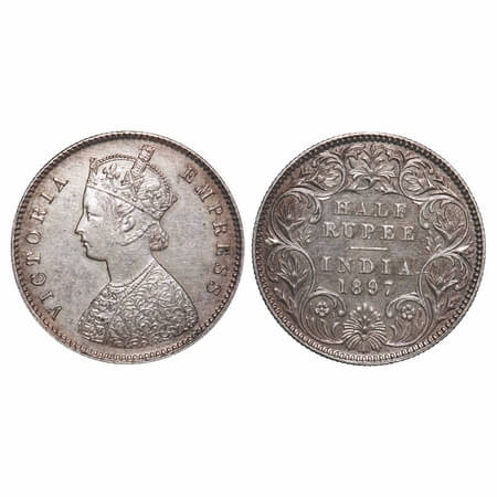 Victoria Empress, Silver, Half Rupee, 1897, Calcutta Mint, A/I, 'C' incused. F. Prid 280. 