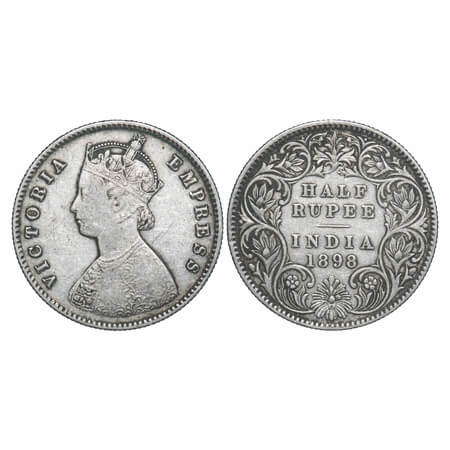 Victoria Empress, Silver, Half Rupee, 1898, Calcutta Mint, A/I, 'C' incused. F. Prid 281. 