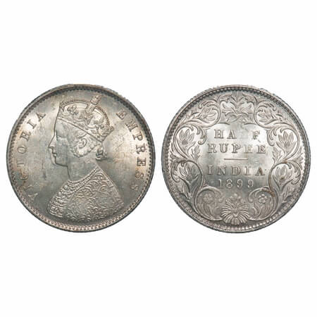 Victoria Empress, Silver, Half Rupee, 1899, Bombay Mint, A/I, 'B' incused, B incused inver