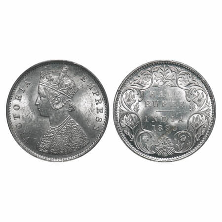 Victoria Empress, Silver, Half Rupee, 1899, Bombay Mint, A/I, 'B' incused, B incused inver