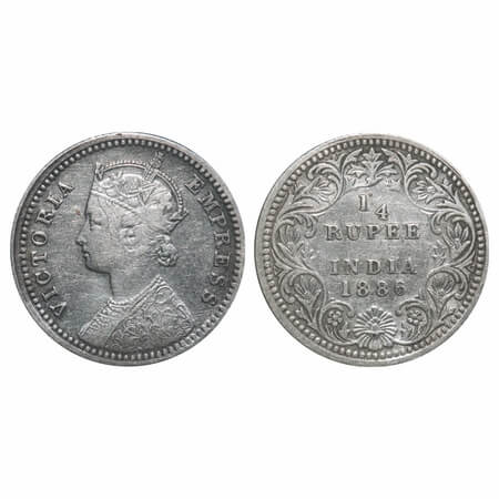Victoria Empress, Silver, 1/4 Rupee, 1886, Calcutta Mint, C/II, 'C' incused. F. Prid 391. 