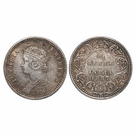Victoria Empress, Silver, 1/4 Rupee, 1887, Calcutta Mint, C/II, 'C' incused. F. Prid 392. 