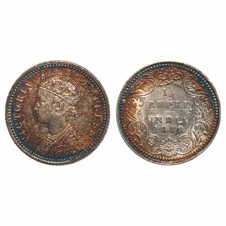 Victoria Empress, Silver, 1/4 Rupee, 1889, Calcutta Mint, C/II, 'C' incused. F. Prid 394. 