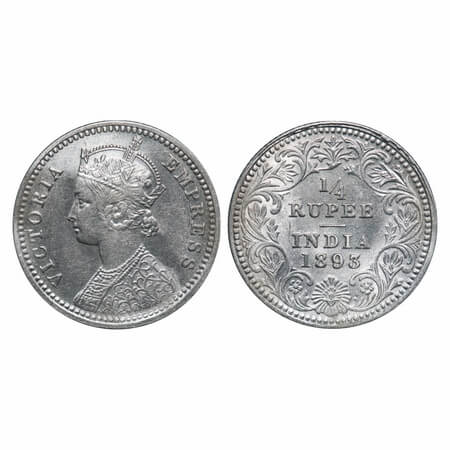 Victoria Empress, Silver, 1/4 Rupee, 1893, Calcutta Mint, C/II, 'C' incused. F. Prid 398. 