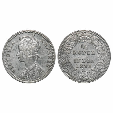 Victoria Empress, Silver, 1/4 Rupee, 1898, Calcutta Mint, C/II, 'C' incused. F. Prid 402. 