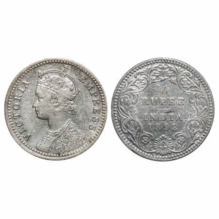 Victoria Empress, Silver, 1/4 Rupee, 1898, Calcutta Mint, C/II, 'C' incused. F. Prid 402.