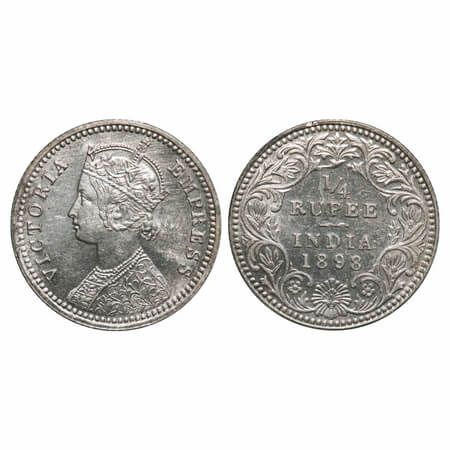 Victoria Empress, Silver, 1/4 Rupee, 1898, Calcutta Mint, C/II, 'C' incused. F. Prid 402. 