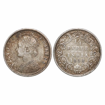 Victoria Empress, Silver, 1/4 Rupee, 1898, Calcutta Mint, C/II, 'C' incused. F. Prid 402. 