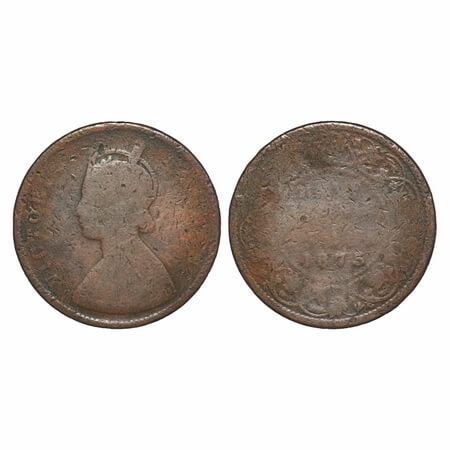 Victoria Queen, Copper, Half Anna, 1875, Calcutta Mint, B/II. F. Prid 583. GK 818. Fine. S