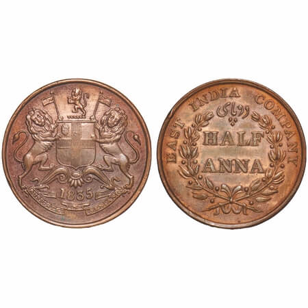 William IV, Copper, Half Anna, 1835, Madras Mint, Wreath with 20 Berries (10L + 10R), A ni