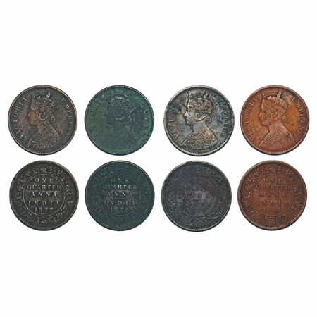 Victoria Queen & Empress, Copper, Quarter Anna, (4 coins), 1) 1876, Calcutta mint, B/II, N