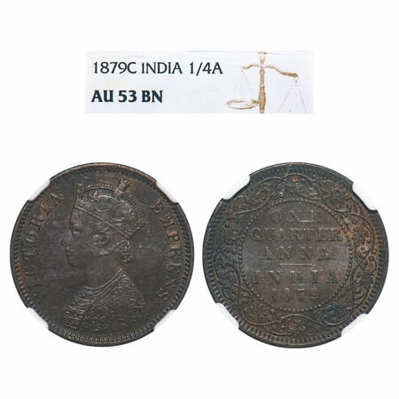 Victoria Empress, Copper, Quarter Anna, 1879, Calcutta Mint, B/II, 'C' incused. F. Prid 61