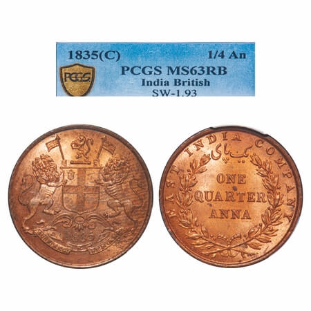 William IV, Copper, Quarter Anna, 1835, Madras Mint (on the slab the mint mentioed is Calc