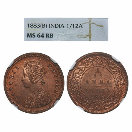 Victoria Empress, Copper, 1/12 Anna, 1883, Bombay Mint, No mint mark, Obv A. F. Prid 811. 