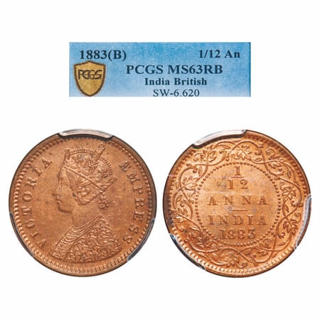 Victoria Empress, Copper, 1/12 Anna, 1883, Bombay Mint, No mint mark, Obv A. F. Prid 811. 