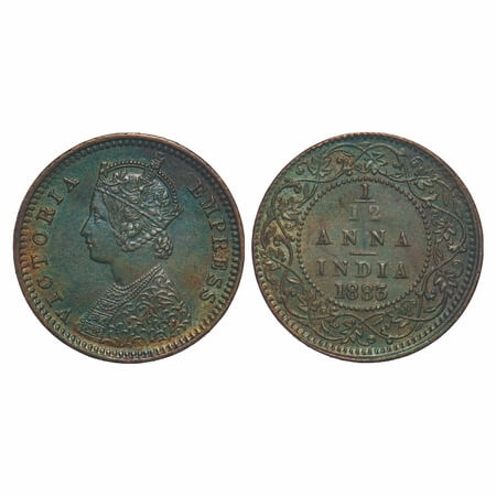 Victoria Empress, Copper, 1/12 Anna, 1883, Calcutta Mint, Obv B, 'C' incused. F. Prid 789.
