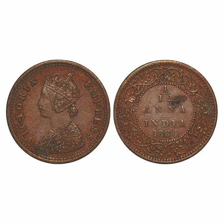 Victoria Empress, Copper, 1/12 Anna, 1884, Bombay Mint, No mint mark, Obv A. F. Prid 812. 