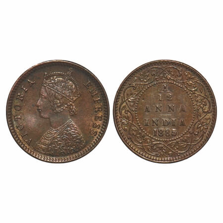 Victoria Empress, Copper, 1/12 Anna, 1885, Calcutta Mint, Obv B, No mint mark. F. Prid 790