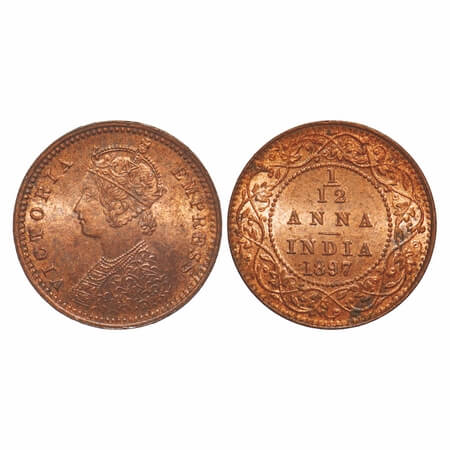 Victoria Empress, Copper, 1/12 Anna, 1897, Calcutta Mint, Obv B, No mint mark. F. Prid 802