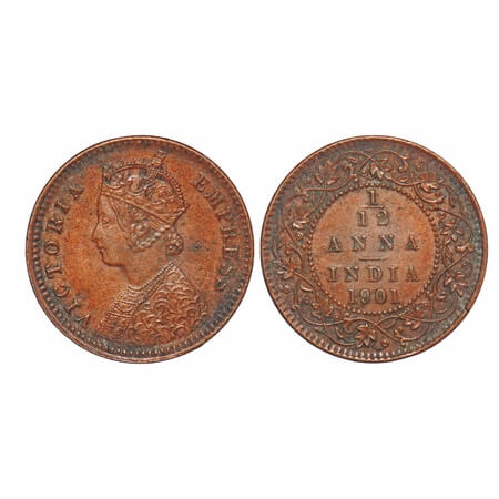 Victoria Empress, Copper, 1/12 Anna, 1901, Calcutta Mint, No mint mark, Obv B. F. Prid 805